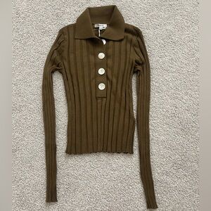 Madewell Ribbed Long Sleeve Polo Sweater